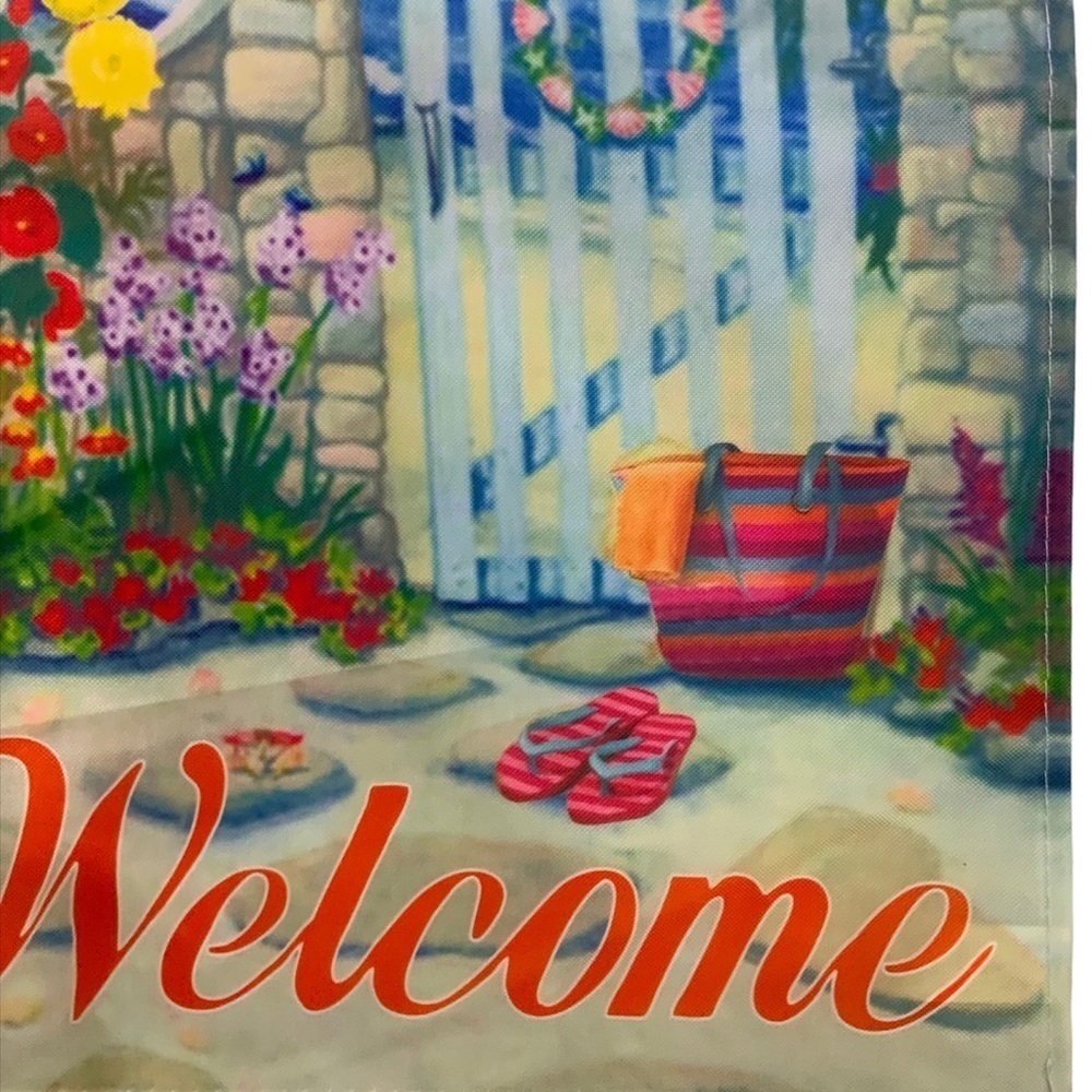 Garden Yard Flag Coastal Nautical Welcome Floral Flag Blue Multicolor 12 X 18 in - Picture 8 of 11
